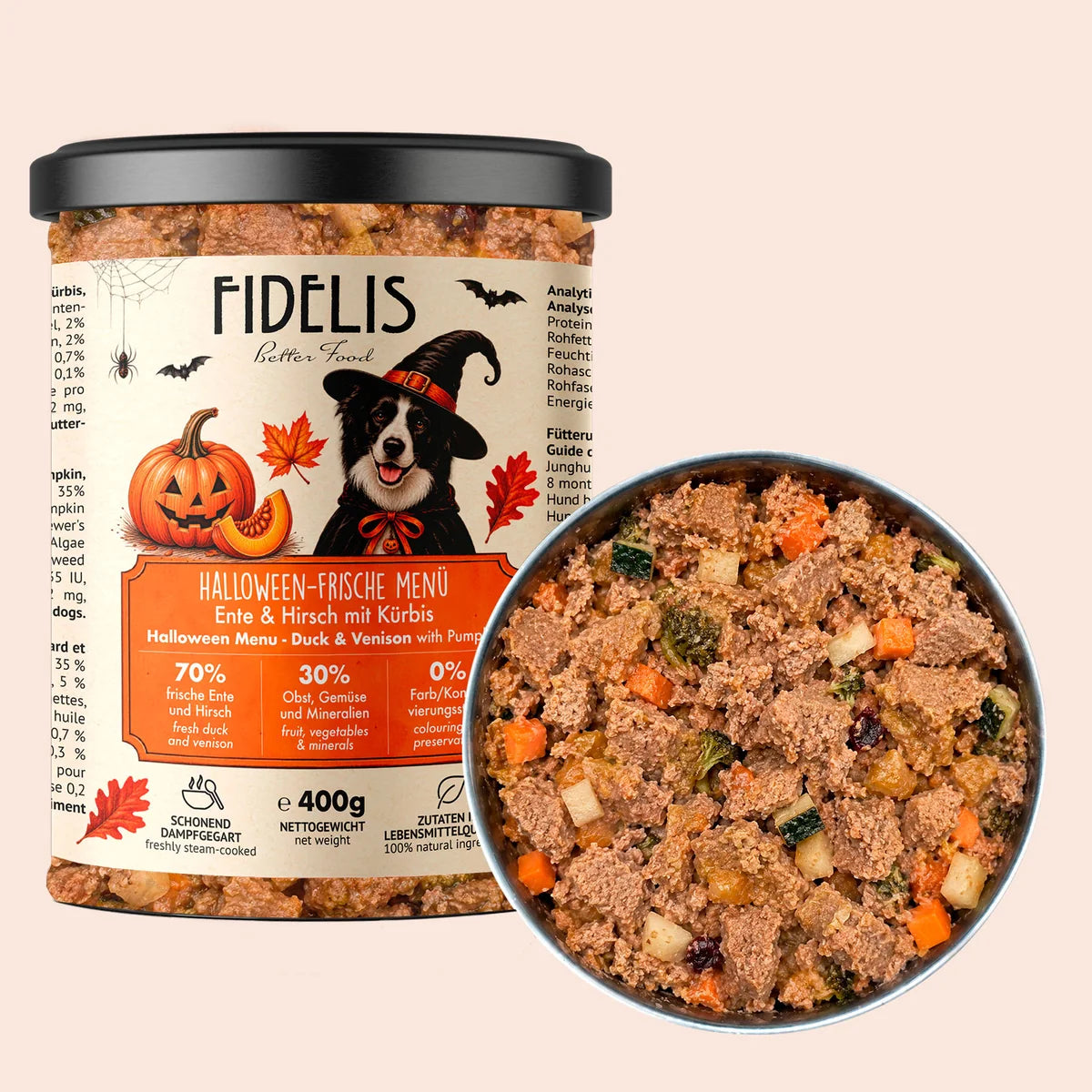 Halloween eend & hert menu | Fidelis | gestoomde voeding