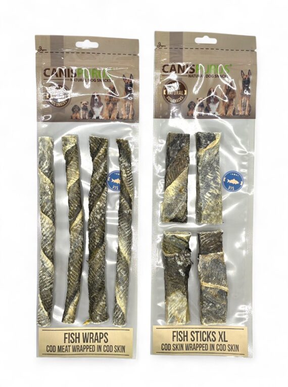 Fish Wraps XL & Fish Sticks XL | Canis Purus | Vissnack Hond